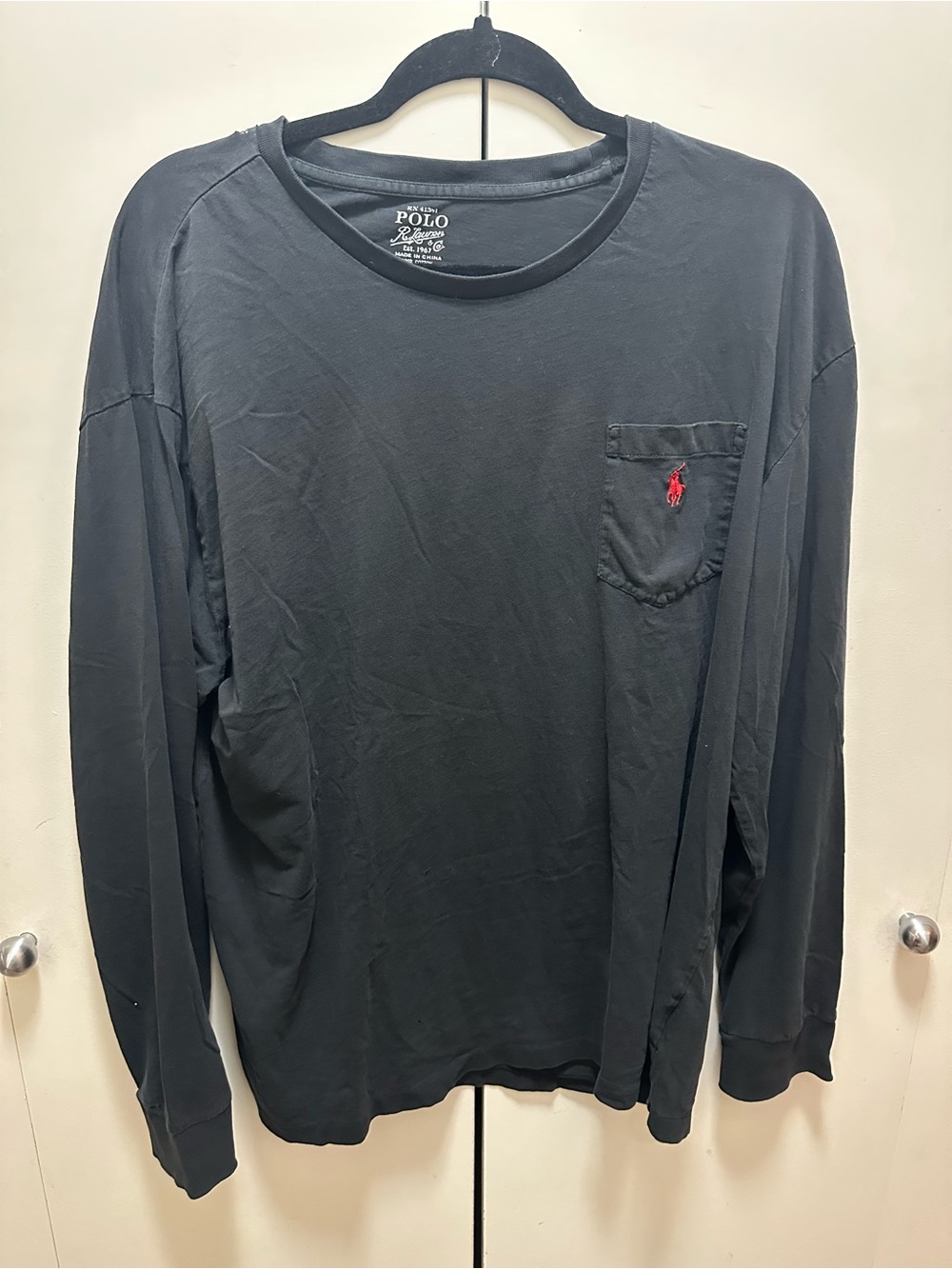 Polo Ralph Lauren Men’s Long Sleeve Pocket T-Shirt Black Red Pony Size XL